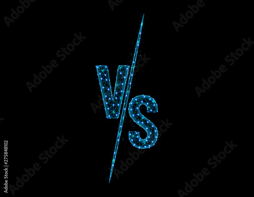 Versus Battle low poly design, Competition vs match game in polygonal style, martial battle vs sport vector illustration on black background