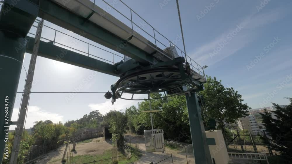 POV of ropeway travel in the zoo of Lisbon, Portugal. Mechanism turning the cable cars POV of ropeway travel in the zoo of Lisbon, Portugal. Mechanism turning the cable cars