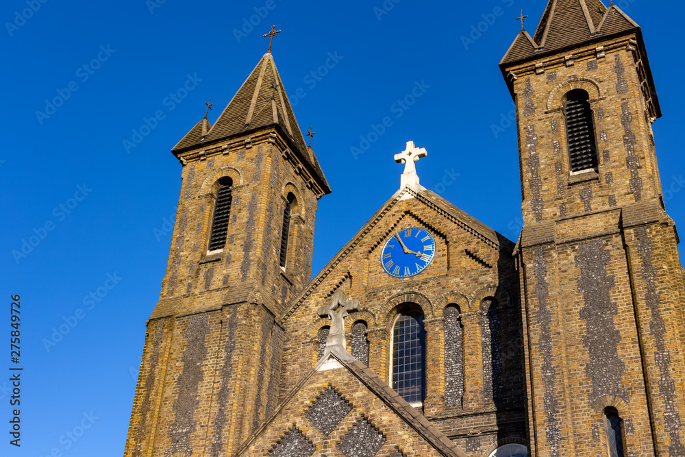 LONDON, UK – Oct 21, 2018: St John the Evangelist a neo norman church at Harrow Road Kensal Green London - England, UK
