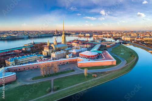 Saint Petersburg. Russia. Panorama of St. Petersburg. Peter and Paul Fortress top view. Rabbit Island. Vasilyevsky Island. Neva River. Bridges of St. Petersburg. Travel to Russia. photo