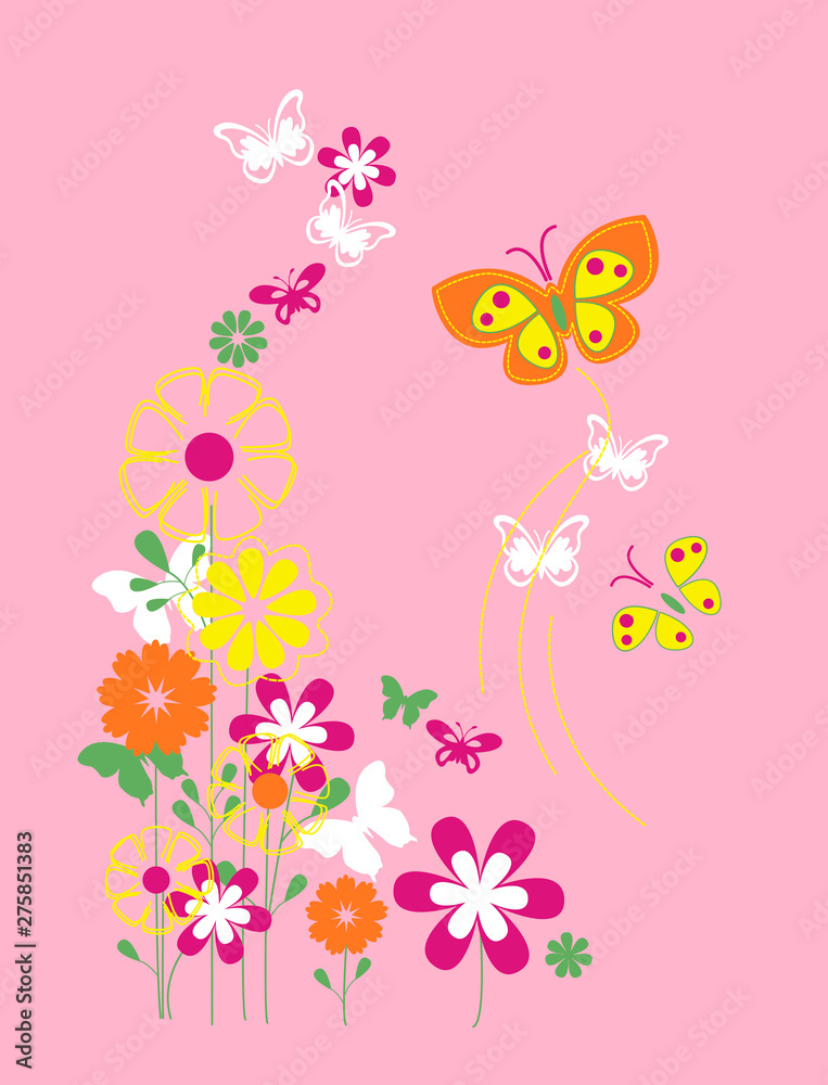 Flowers and butterfly, tee shirt graphic Flowers and butterfly, tee shirt graphic