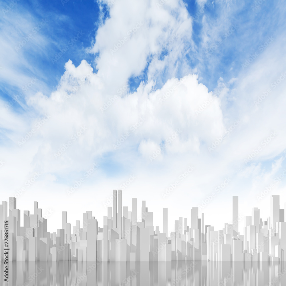 Fototapeta premium Abstract 3d cityscape under cloudy sky