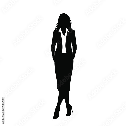 Vector silhouette of woman  standing, business people, black color,  isolated on white background