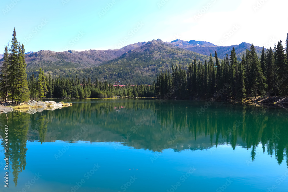 reflective lake in the mountains