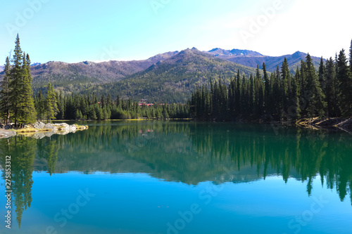reflective lake in the mountains