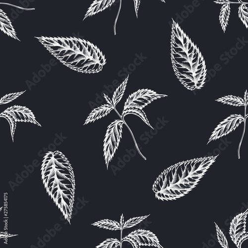 Seamless pattern with hand drawn chalk nettle