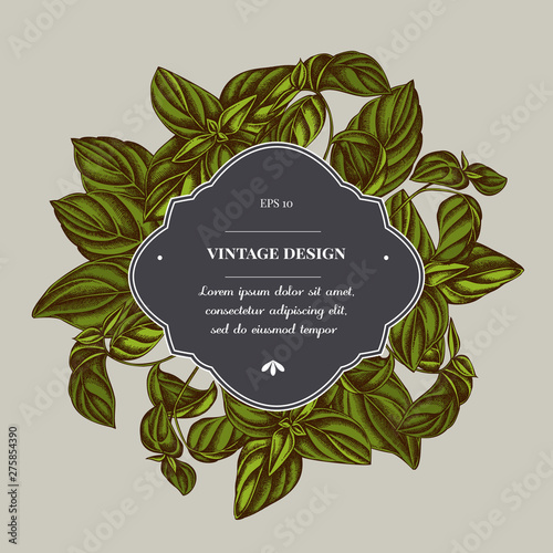 Badge over design with basil