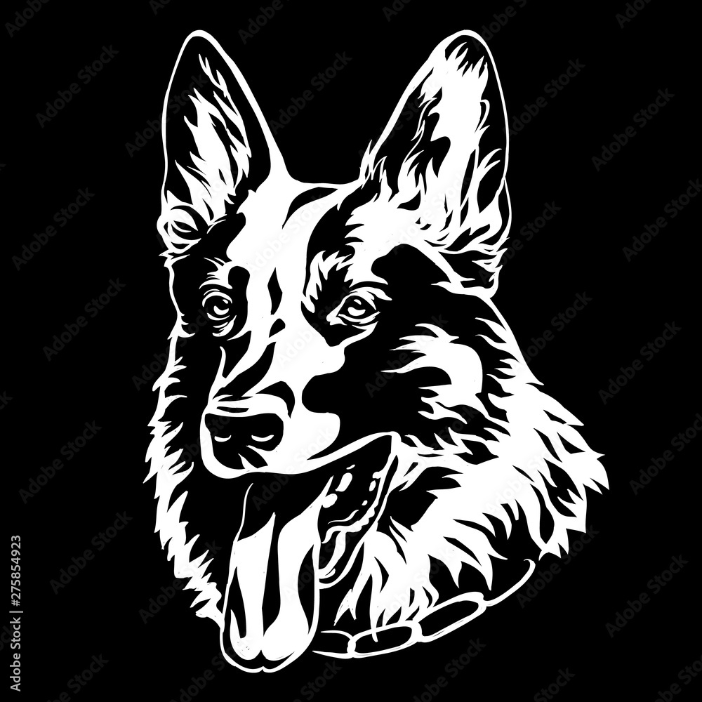 Shepherd Dog Portrait Dog Symbol Icon white on black Shepherd Dog Portrait Dog Symbol Icon white on black