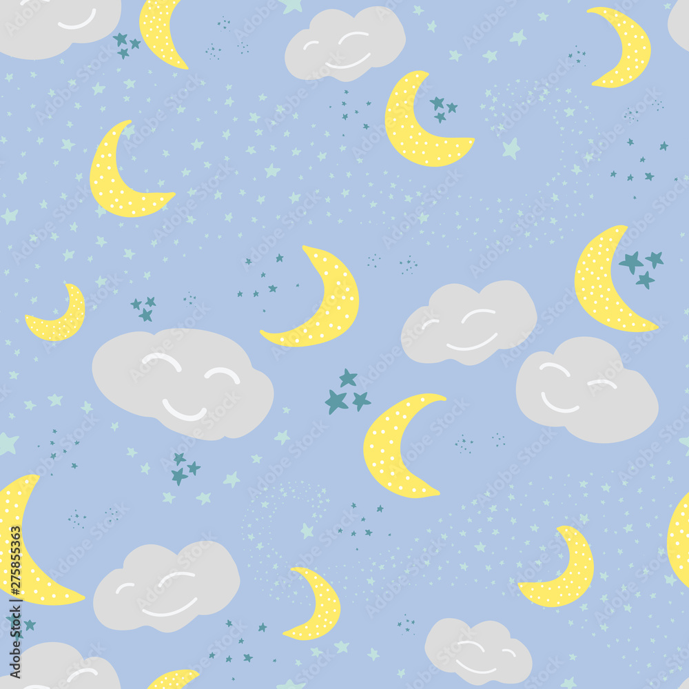 Moon Clouds Stars vector seamless pattern Moon Clouds Stars vector seamless pattern