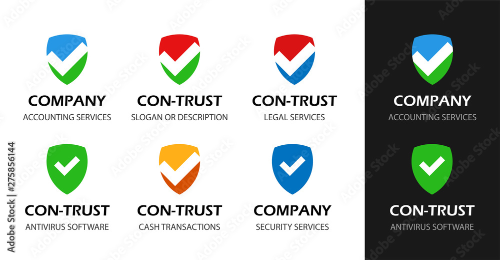 Shield for Antivirus, Legal protection and Law services. Set of vector Logo illustrations on black and white isolated. Shield for Antivirus, Legal protection and Law services. Set of vector Logo illustrations on black and white isolated.