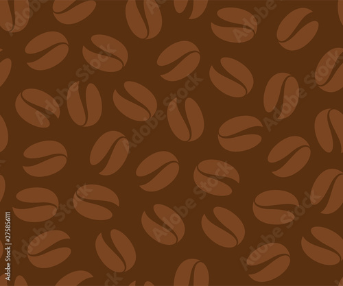 Coffee beans seamless pattern  vector background. Repeated dark brown texture for cafe menu  shop wrapping paper and web sites.
