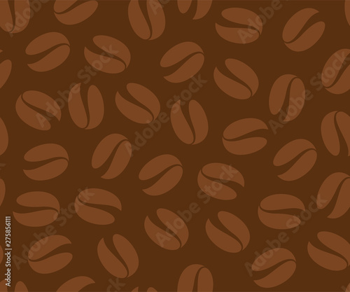 Coffee beans seamless pattern, vector background. Repeated dark brown texture for cafe menu, shop wrapping paper and web sites.