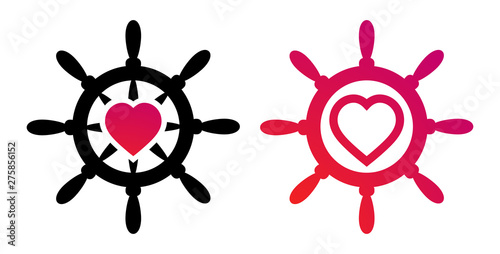 Steering wheel with heart. Creative logo vector illustrations for to celebrate Valentines Day or Honeymoon