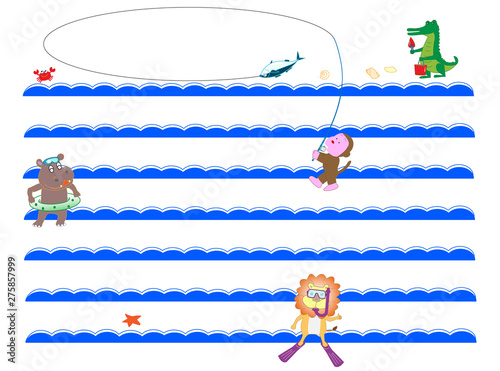 動物たちの海遊び 夏用のタイトルフレーム Stock Vector Adobe Stock