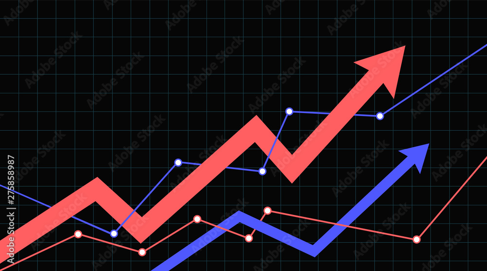 An abstract financial chart with two arrows going up. Vector illustration.