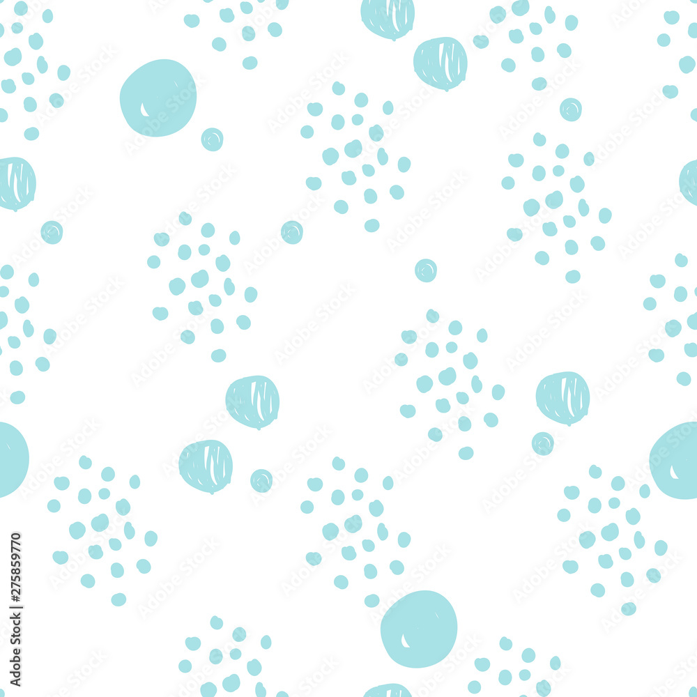 Modern hand drawn colorful abstract seamless pattern with geometrical shapes: circles, dots. Vector illustration.