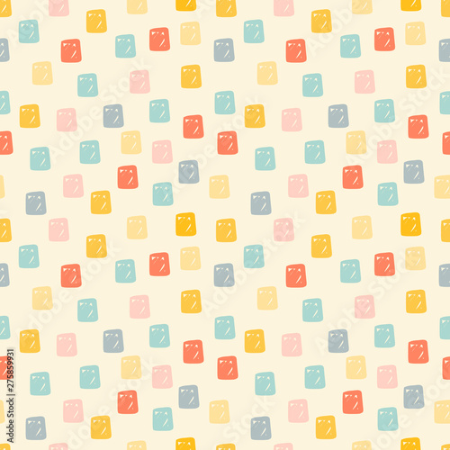 Modern hand draw colorful abstract seamless pattern with geometrical shapes. Square hand drawn background. Vector illustration.