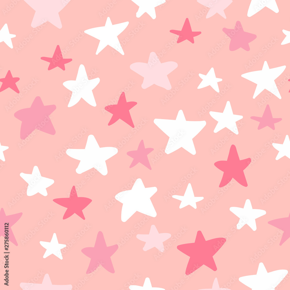 Seamless pattern with hand drawn stars on pink background. Sky background. Vector illustration. Seamless pattern with hand drawn stars on pink background. Sky background. Vector illustration.