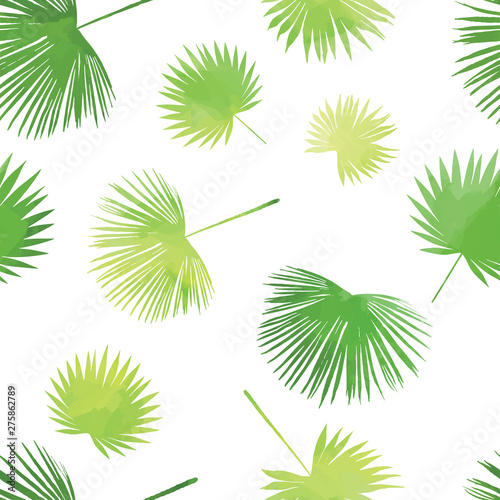 Artistic palm seamless background. Drawn backdrop  green grass exotic texture