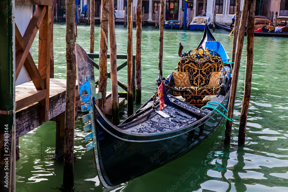 Beautiful traditional gondola at Venice canals