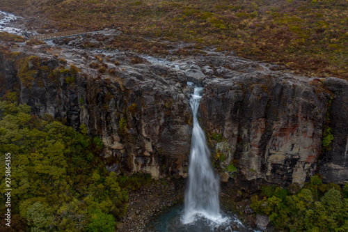 New Zealand Tongariro Crossing National Park  Aerial View of Taranaki Falls 