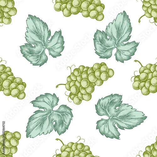 Seamless pattern with hand drawn pastel grapes