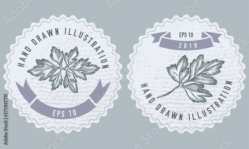 Monochrome labels design with illustration of greenery