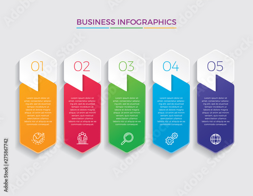 Infographic design vector and marketing icons can be used for workflow layout, diagram, annual report, web design. Business concept with 5 options, steps or processes. - Vector 