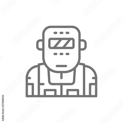 Metallurgist in a protective mask line icon.