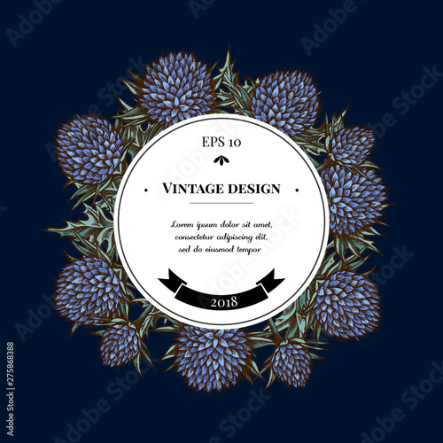 Badge over design with globethistle