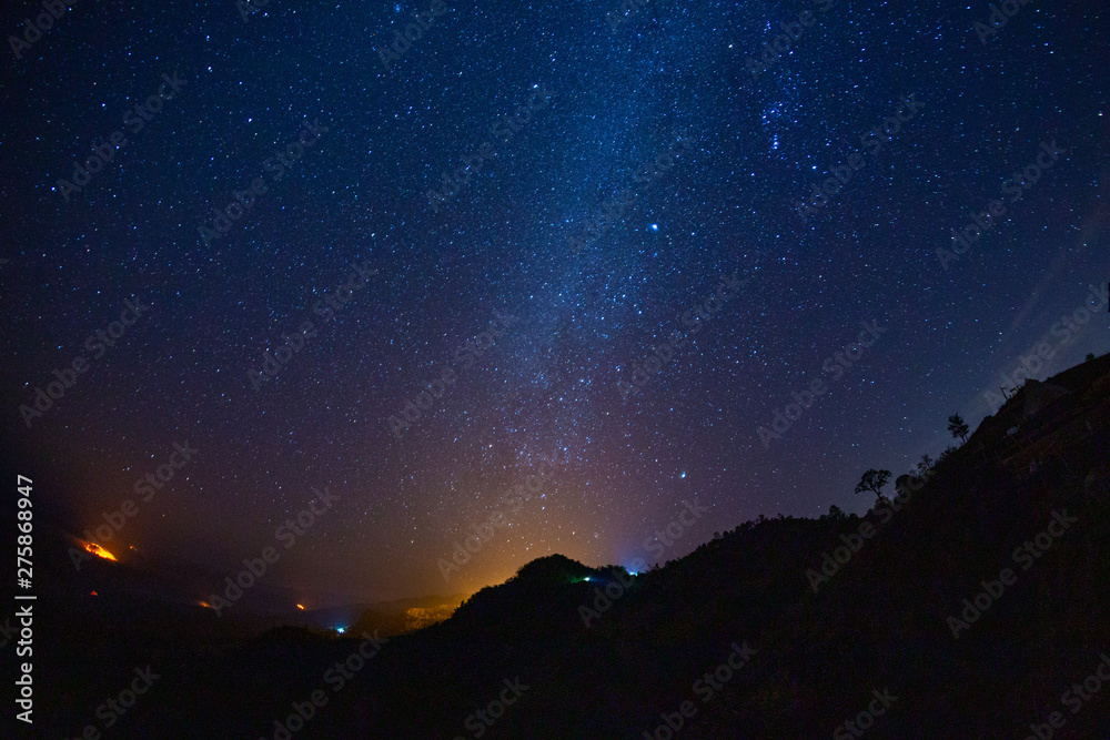 Landscape with Milky way galaxy and Mountain,Night landscape 