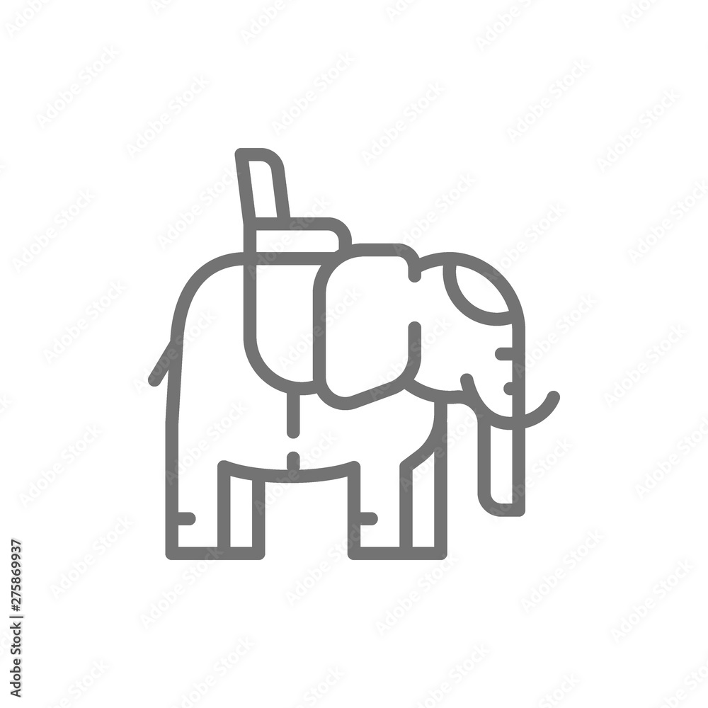 Indian elephant with a saddle line icon. Indian elephant with a saddle line icon.