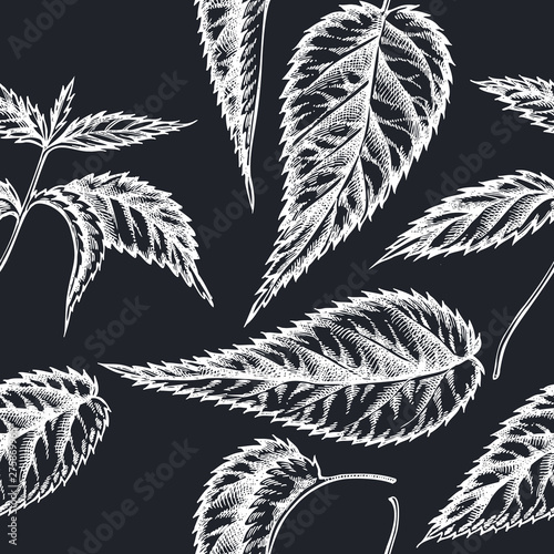 Seamless pattern with hand drawn chalk nettle