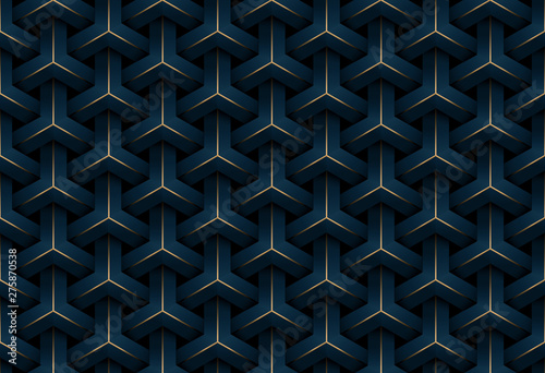 Abstract seamless luxury dark blue and gold geometric pattern background