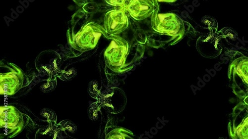 Abstract particles background. 4k luminous particles move in liquid flow form kaledoscopic structures. Ink effect with luma matte as alpha channel. Green 14 photo