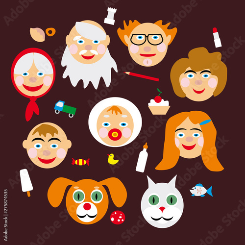 Primitive flat symbolic image of people from the family
