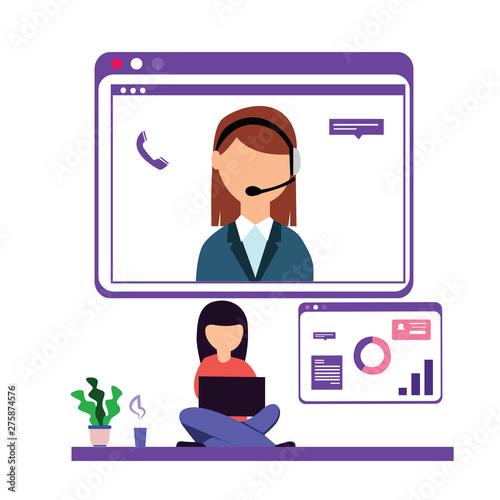 Customer Service Interactive , Call Center for online Shopping and Business Concept Vector Template Design Illustration