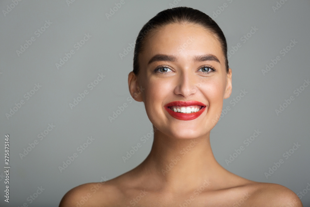 Teeth Whitening. Beautiful Woman with Red Lips Teeth Whitening. Beautiful Woman with Red Lips