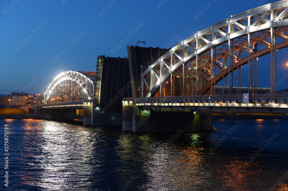 Fototapeta premium Bolsheokhtinsky bridge at night.