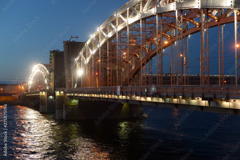Naklejka premium Bolsheokhtinsky bridge at night.
