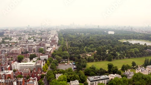 Beautiful aerial view of the London skyline with Hyde park in the middle. photo