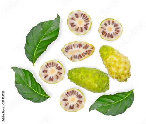 Morinda citrifolia noni on white background