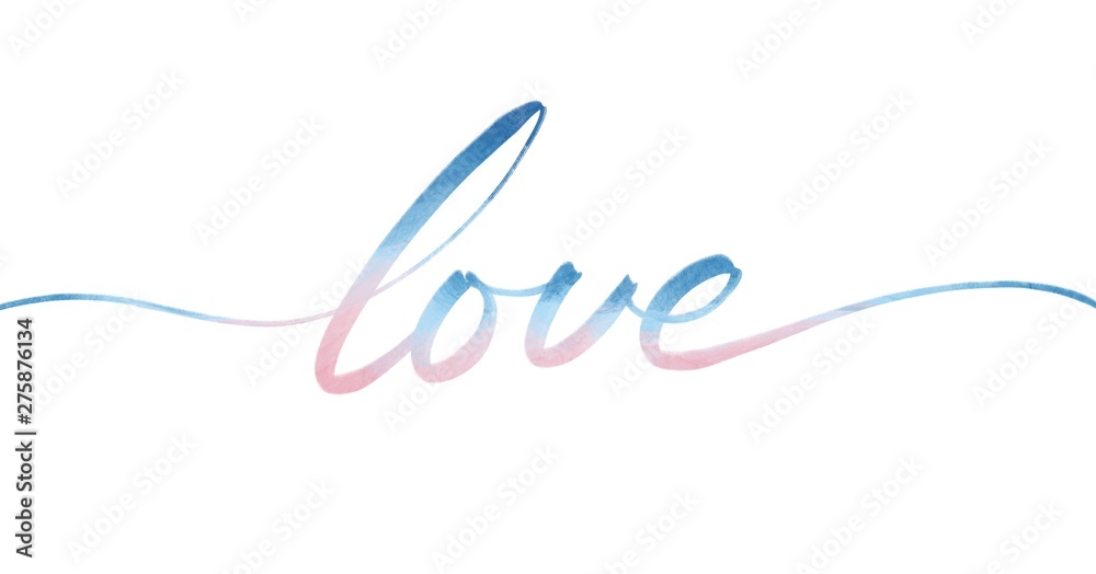 Love lettering text single line handwritten by pink blue watercolor brush isolated on white background Love lettering text single line handwritten by pink blue watercolor brush isolated on white background