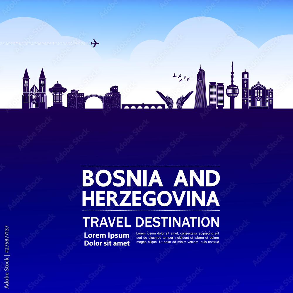 Bosnia and Herzegovina travel destination grand vector illustration.