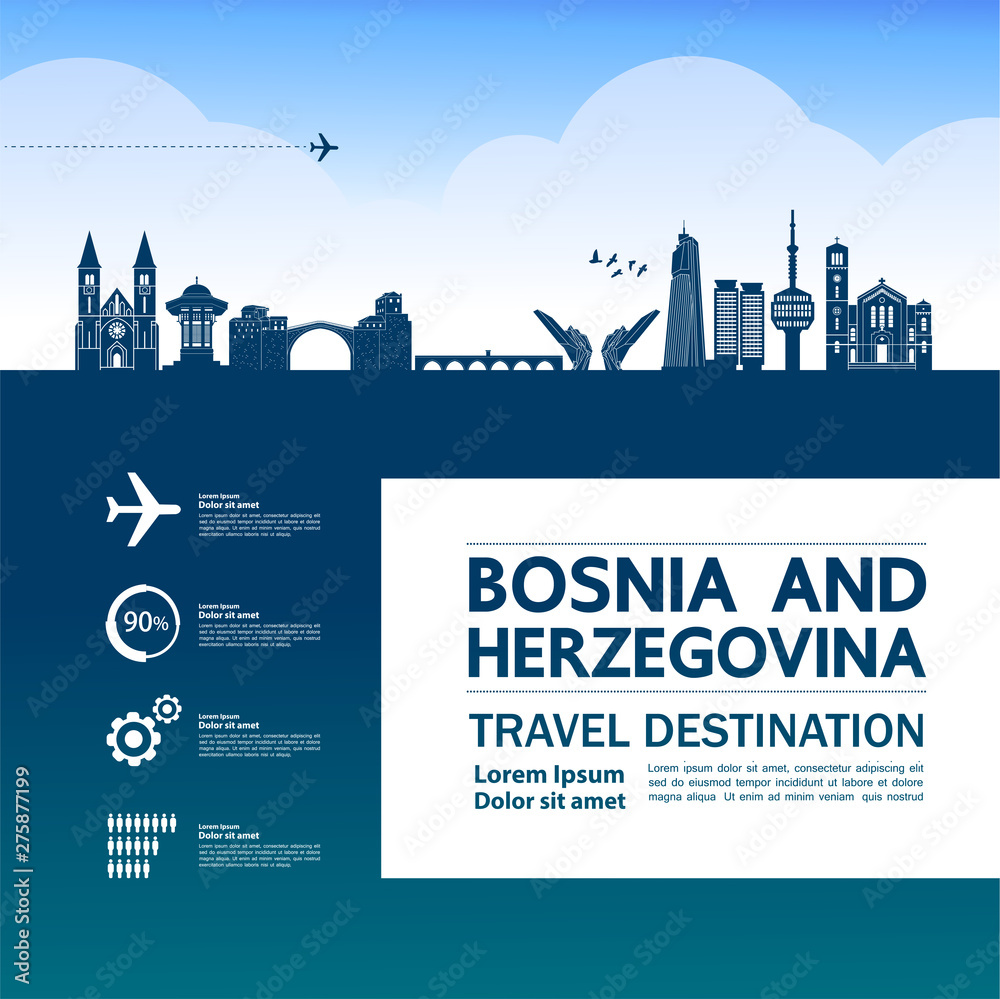 Bosnia and Herzegovina travel destination grand vector illustration.