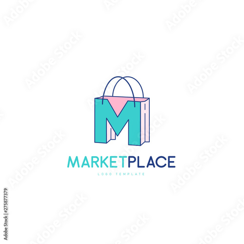 Elegant Letter M symbol, market Place logo Concept
