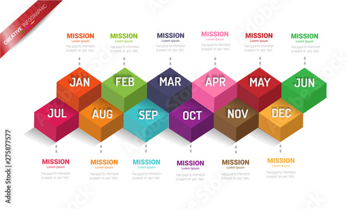 Year planner, 12 months, 1 year, Timeline infographics design vector and Presentation business can be used for Business concept with 12 options, steps or processes. 