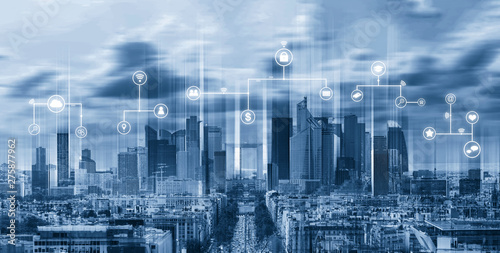 Canvas Print Smart city, internet wireless and networking in the city