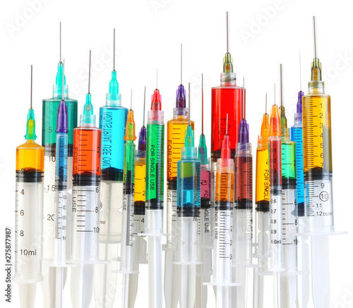 Collection of bright and colorful syringes