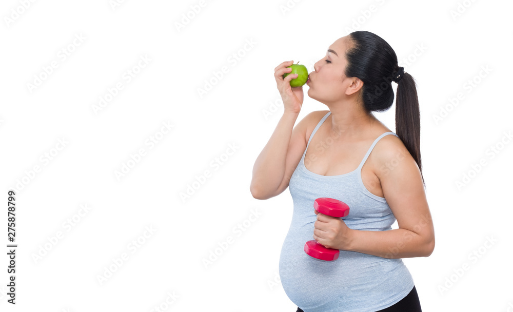 Pregnant women with Green apple. isolated white background. Pregnant women with Green apple. isolated white background.